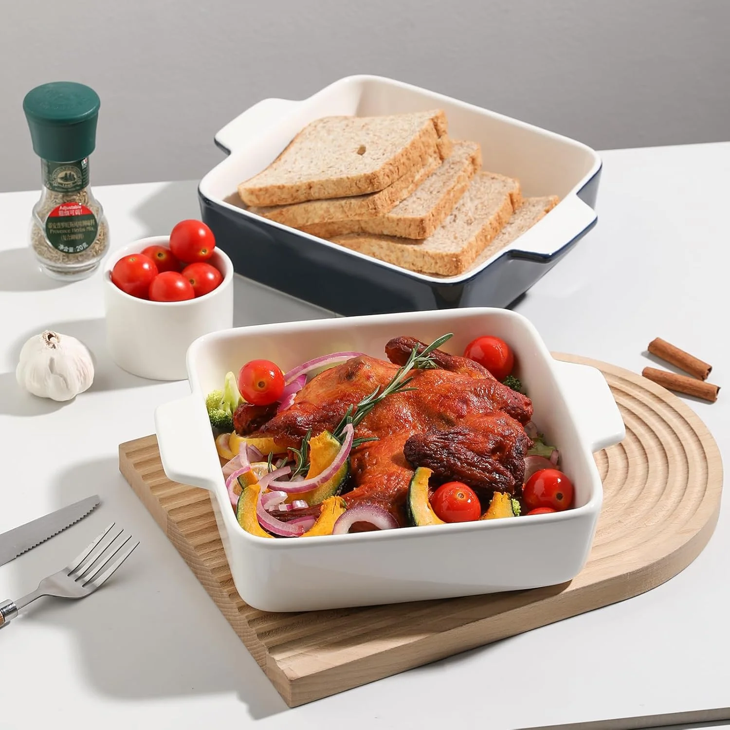 ظرف پخت سرامیکی Sweejar، قالب پخت کیک 8x8 برای براونی، ظروف پخت مربعی چینی با دسته دوتایی برای سوفله، لازانیا، شام خانوادگی (سرمه ای) ظرف پخت سرامیکی Sweejar، قالب پخت کیک 8x8 برای براونی، ظروف پخت مربعی چینی با دسته دوتایی برای سوفله، لازانیا، شام خانوادگی (سرمه ای)