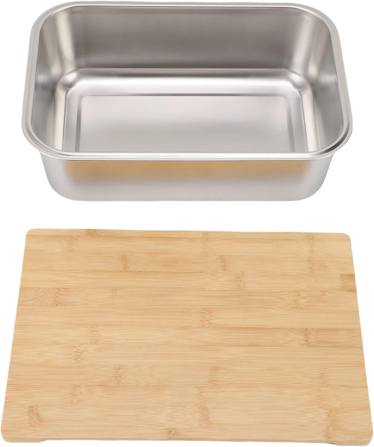 ظرف استیل ضد زنگ، لگن قابل حمل شستشوی سبزیجات، کاسه شستشوی ضد نشت استیل ضد زنگ با درب چوبی برای آشپزخانه کمپینگ، طراحی با ظرفیت بزرگ
