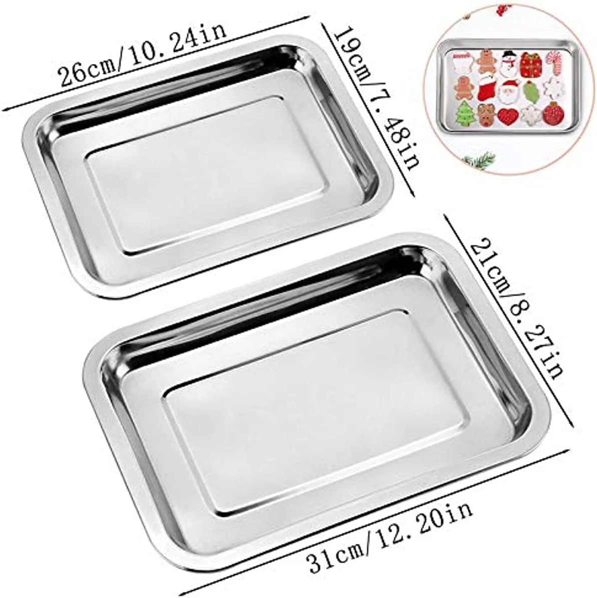 سینی پخت استیل 304، سینی فر استیل مناسب آشپزخانه خانواده، سینی پخت مستطیلی، سینی پخت بال مرغ و سبزیجات، 2 عدد سینی پخت استیل 304، سینی فر استیل مناسب آشپزخانه خانواده، سینی پخت مستطیلی، سینی پخت بال مرغ و سبزیجات، 2 عدد