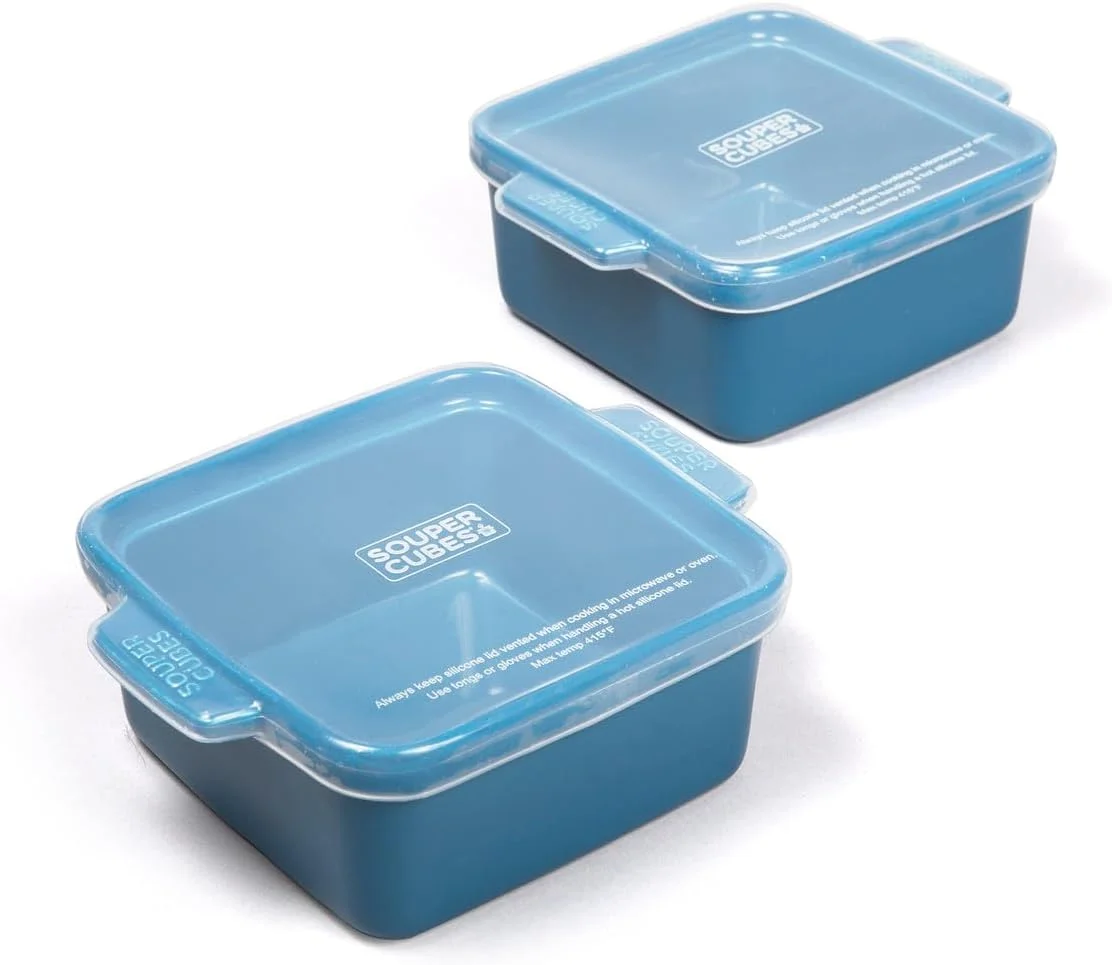 ظروف سنگی سوپر کیوبز - ست ظروف سرامیکی مربعی کوچک 5" x 5" با روکش سیلیکونی - ظروف کوچک فر - لوازم ضروری آشپزخانه و پخت و پز - ست 2 عددی - بلوبری