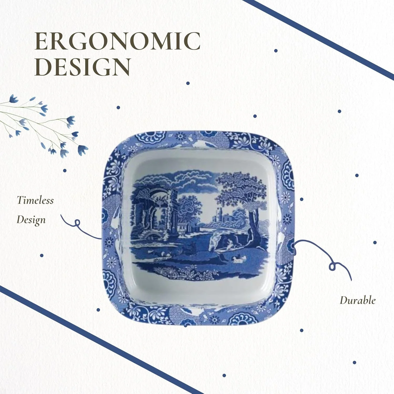 ظرف مربعی طرح ایتالیایی آبی اسپود ظرف مربعی طرح ایتالیایی آبی اسپود