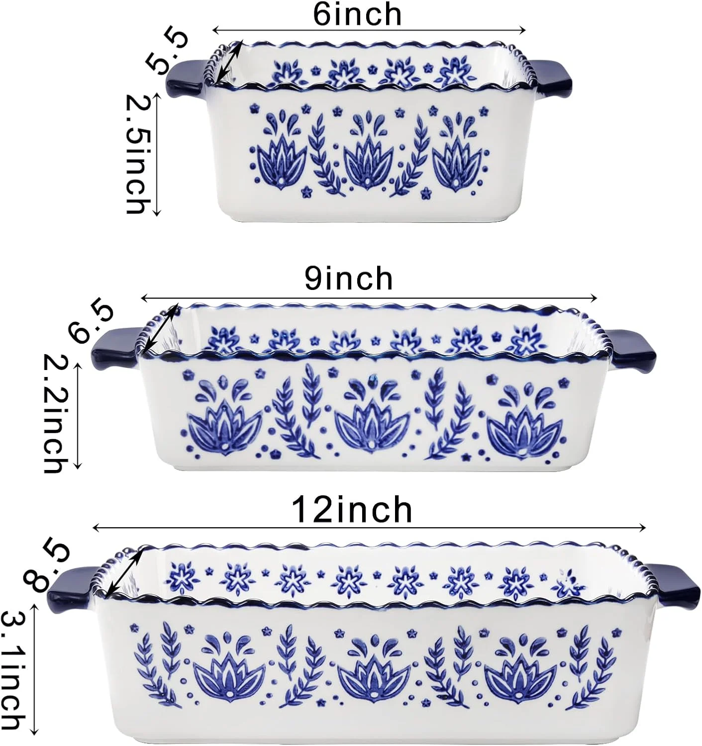 ست 3 تایی ظروف پخت سرامیکی SOUJOY، ظروف پخت مستطیلی، تابه لازانیا برای پخت و پز، آشپزخانه، ظروف خوراک پزی، شام کیک، ضیافت و استفاده روزانه