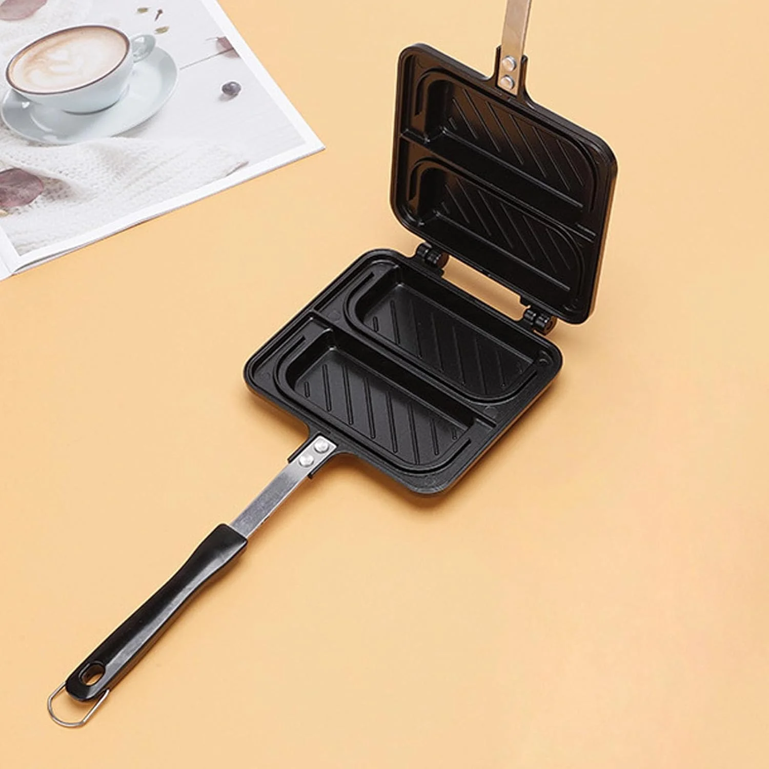 دستگاه ساندویچ ساز دو طرفه سوراندی، تابه گریل پنیر کبابی، توستر برقی نچسب با لبه های مهر و موم شده برای آشپزخانه منزل، کمپینگ و مسافرت دستگاه ساندویچ ساز دو طرفه سوراندی، تابه گریل پنیر کبابی، توستر برقی نچسب با لبه های مهر و موم شده برای آشپزخانه منزل، کمپینگ و مسافرت