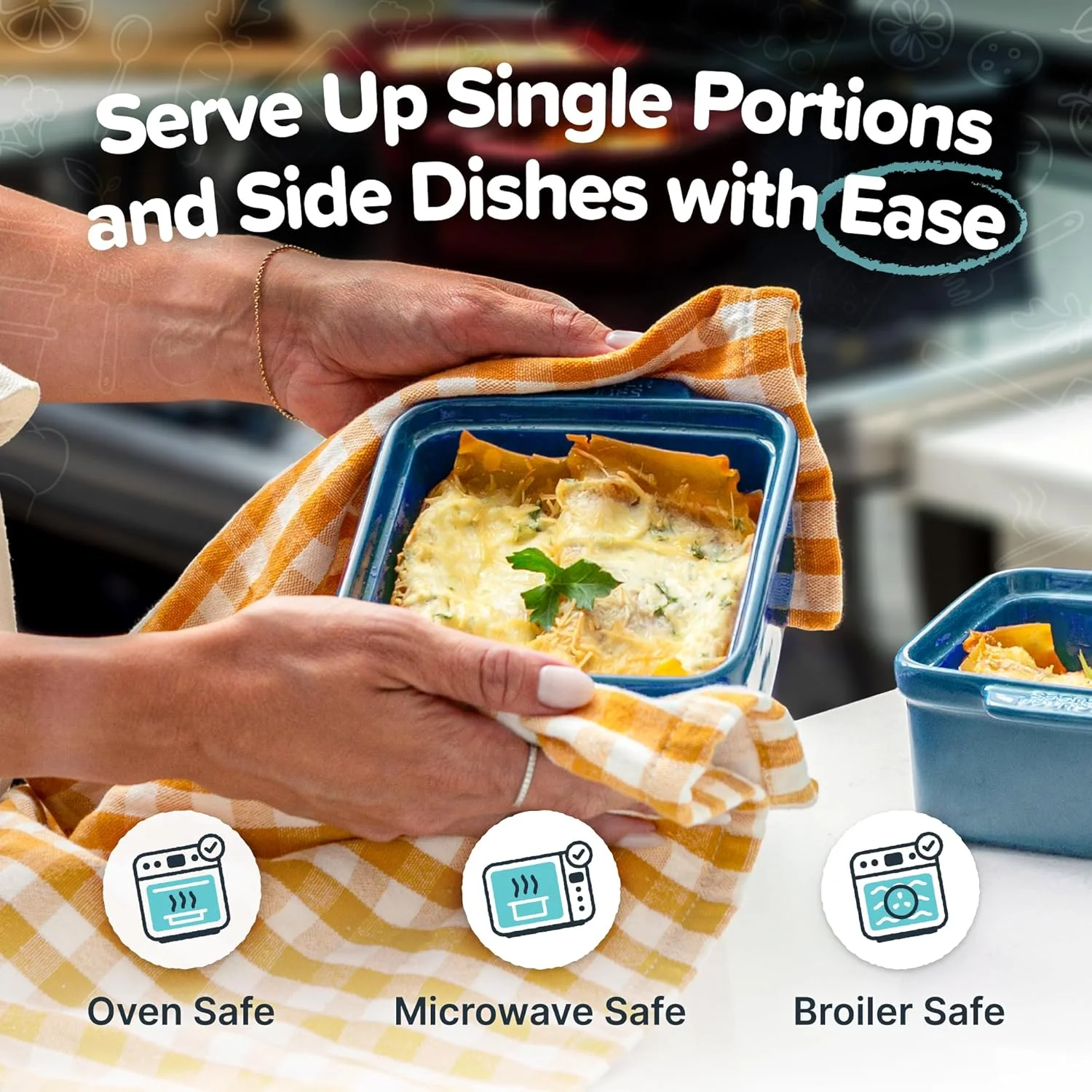 ظروف سنگی سوپر کیوبز - ست ظروف سرامیکی مربعی کوچک 5" x 5" با روکش سیلیکونی - ظروف کوچک فر - لوازم ضروری آشپزخانه و پخت و پز - ست 2 عددی - بلوبری ظروف سنگی سوپر کیوبز - ست ظروف سرامیکی مربعی کوچک 5" x 5" با روکش سیلیکونی - ظروف کوچک فر - لوازم ضروری آشپزخانه و پخت و پز - ست 2 عددی - بلوبری