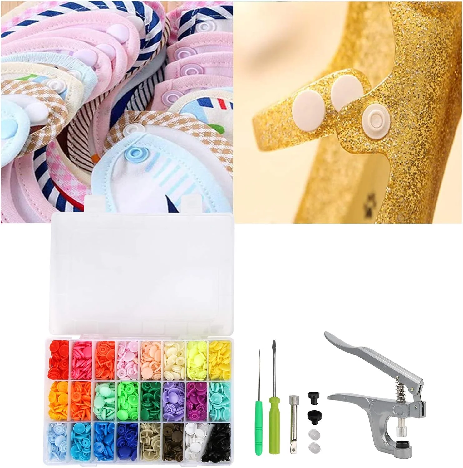 مجموعه 360 عددی دکمه فشاری پلاستیکی GDJbnyu با قطر 12.4 میلی متر، مناسب برای DIY، شامل 24 رنگ مختلف و ابزار انبر مجموعه 360 عددی دکمه فشاری پلاستیکی GDJbnyu با قطر 12.4 میلی متر، مناسب برای DIY، شامل 24 رنگ مختلف و ابزار انبر