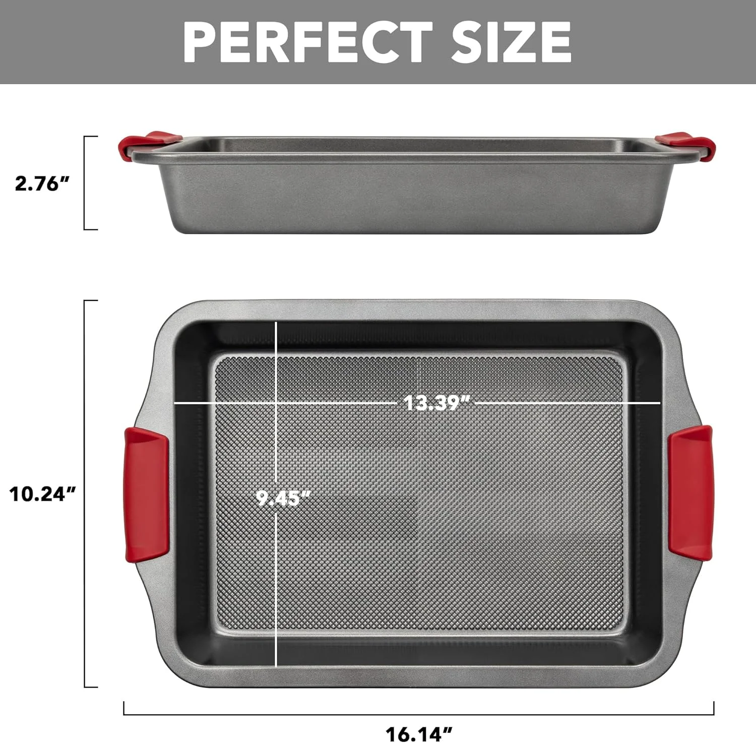 قالب کیک مستطیلی، قالب نچسب برای کیک، نان، براونی یا لازانیا، ظرف پخت سنگین با بافت الماسی و دسته های سیلیکونی قالب کیک مستطیلی، قالب نچسب برای کیک، نان، براونی یا لازانیا، ظرف پخت سنگین با بافت الماسی و دسته های سیلیکونی