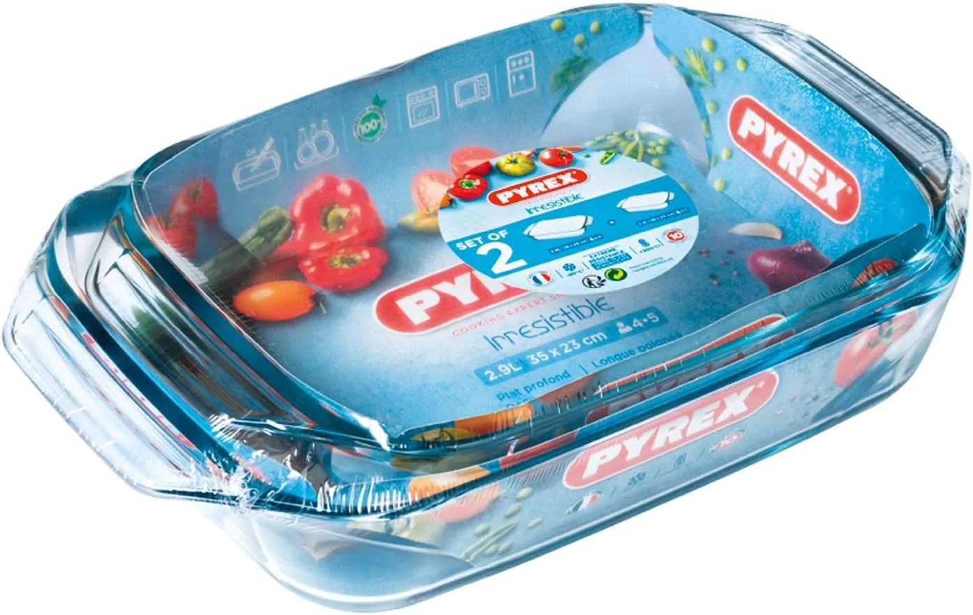 ست ظرف مستطیلی پیرکس مدل Irresistible Roaster - 4 لیتر + 3 لیتر، مناسب فر، مایکروویو، فریزر و ماشین ظرفشویی