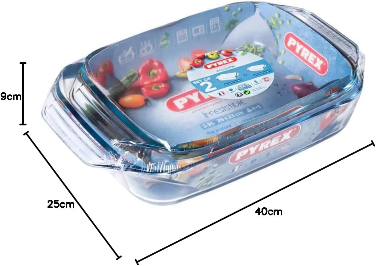 ست ظرف مستطیلی پیرکس مدل Irresistible Roaster - 4 لیتر + 3 لیتر، مناسب فر، مایکروویو، فریزر و ماشین ظرفشویی