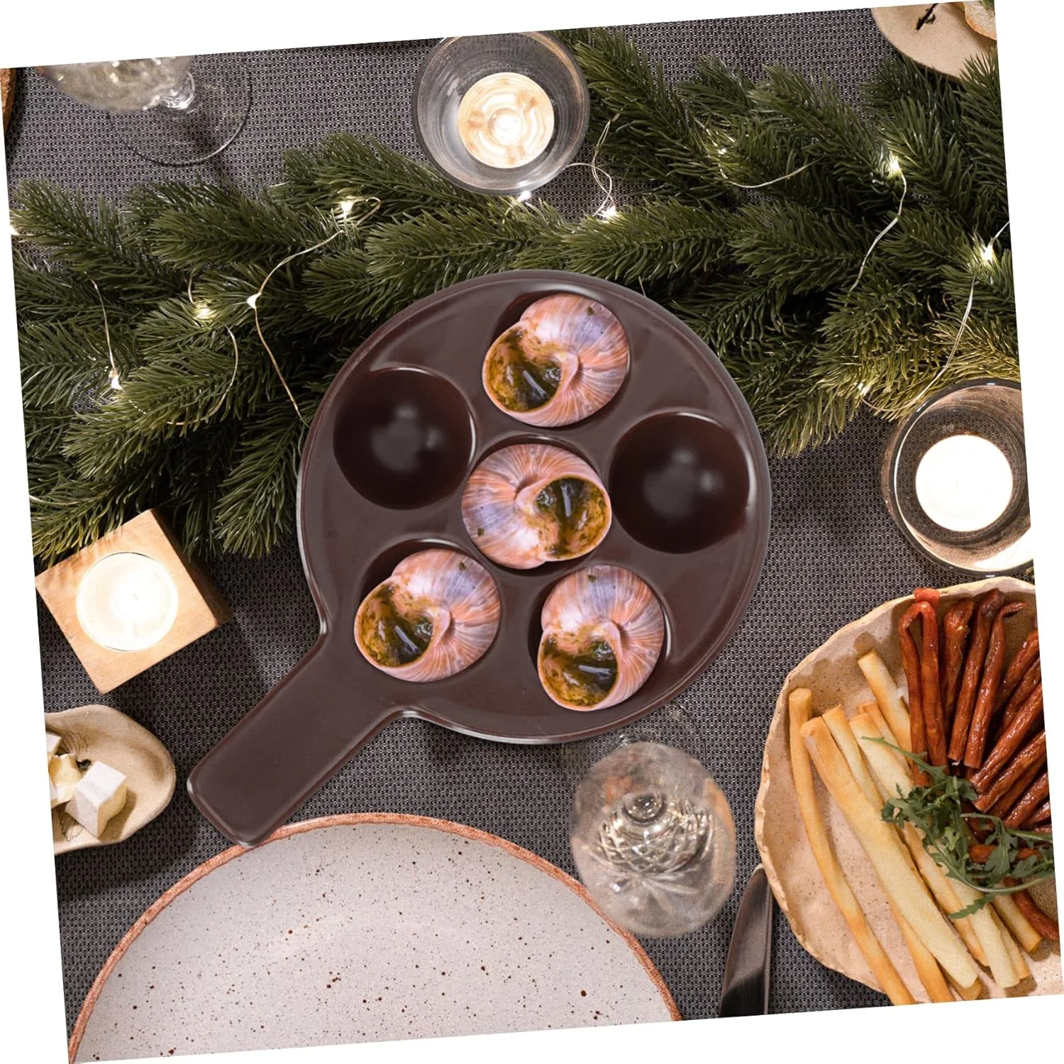 تابه حلزون پز قابل حمل سیل، سینی سرو گرد، تابه گریل گرد، تابه پخت حلزون سرامیکی، بشقاب پخت حلزون، بشقاب سرو حلزون، بشقاب حلزون، تابه سیل، تابه پخت سیل