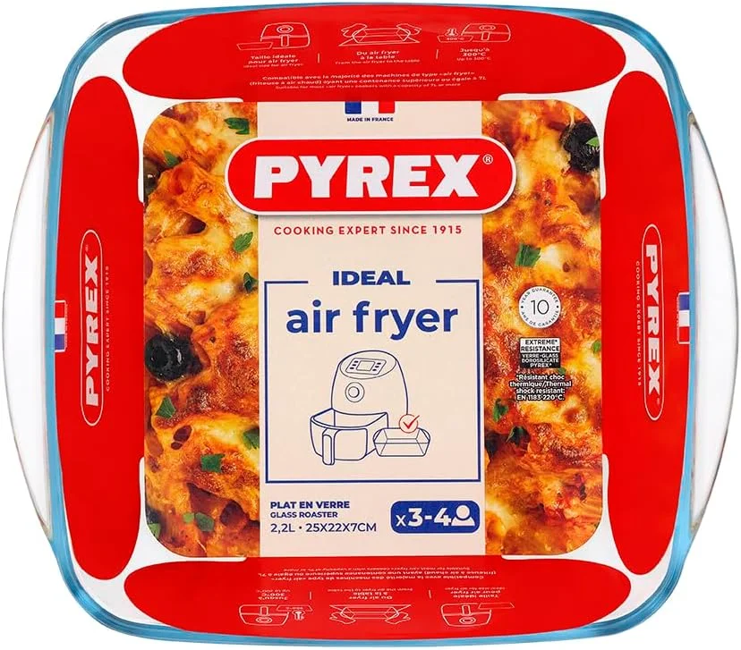 ظرف مربع پیرکس مخصوص سرخ کن هواپز 2.2 لیتری - ظرف شیشه ای مقاوم در برابر حرارت برای پخت و پز و غذاهای سرخ کن هواپز ظرف مربع پیرکس مخصوص سرخ کن هواپز 2.2 لیتری - ظرف شیشه ای مقاوم در برابر حرارت برای پخت و پز و غذاهای سرخ کن هواپز