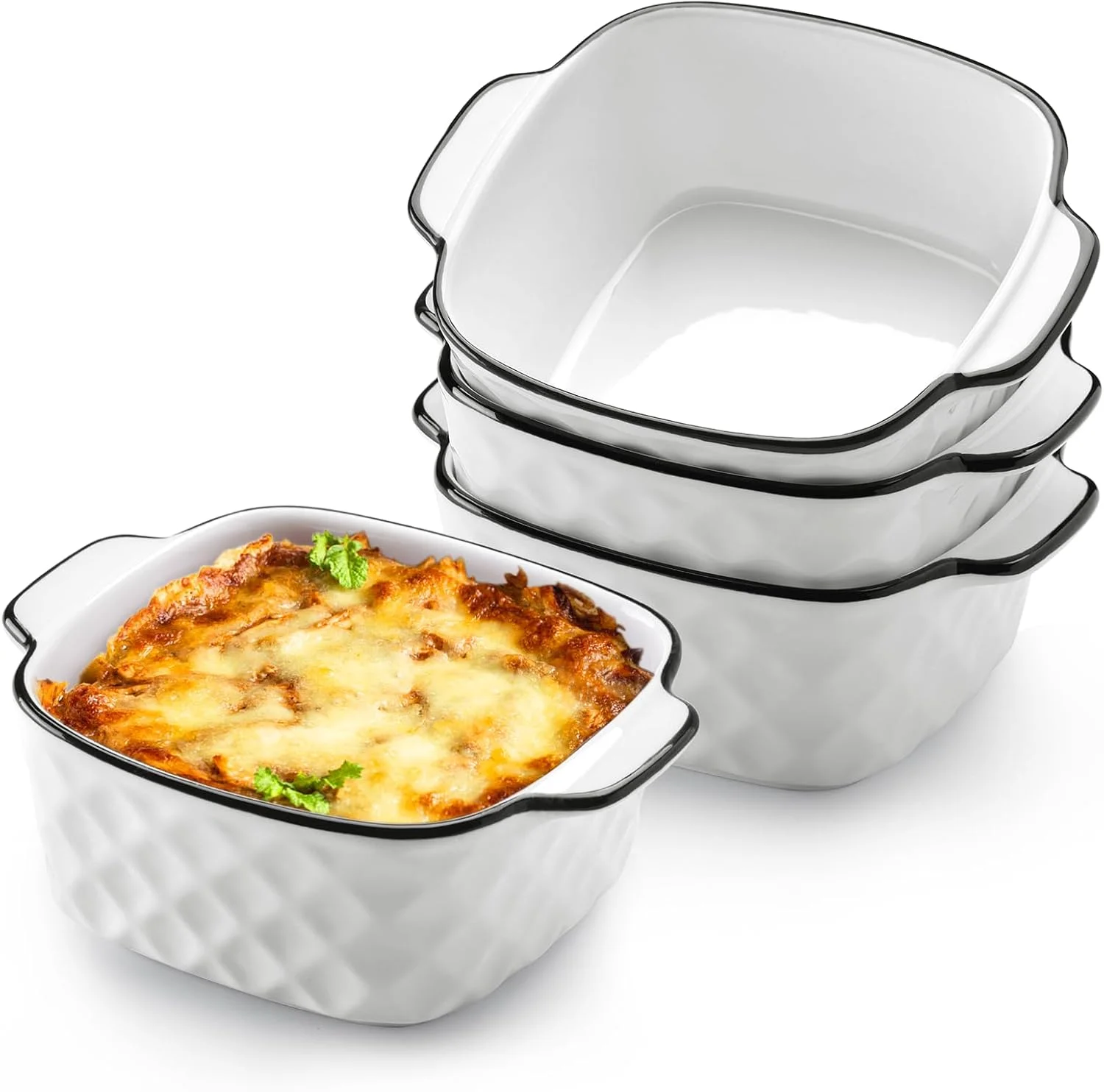 ست 4 تایی ظروف سرامیکی پخت نوتری یو پی اس، ابعاد 14.4x11.4x5.6 سانتی متر، ظرف پخت مربع شکل - طرح الماس، ظرف کوچک 400 میلی لیتری مناسب سرخ کن هوا، ظروف پخت سرامیکی با دستگیره ست 4 تایی ظروف سرامیکی پخت نوتری یو پی اس، ابعاد 14.4x11.4x5.6 سانتی متر، ظرف پخت مربع شکل - طرح الماس، ظرف کوچک 400 میلی لیتری مناسب سرخ کن هوا، ظروف پخت سرامیکی با دستگیره