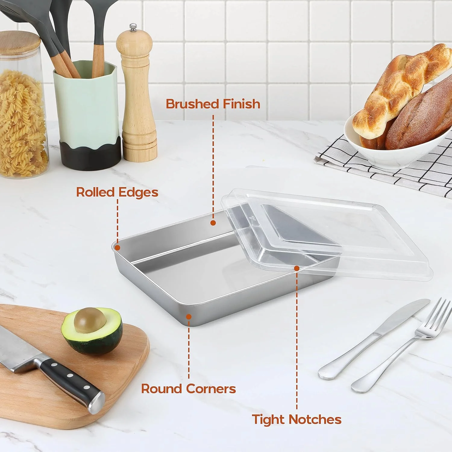 ست قالب کیک اونادر، مستطیلی کوچک 23.5x18x5 سانتی‌متر، با درب، جنس استیل ضد زنگ، مناسب برای لازانیا، براونی و غذاهای کاسه‌ای