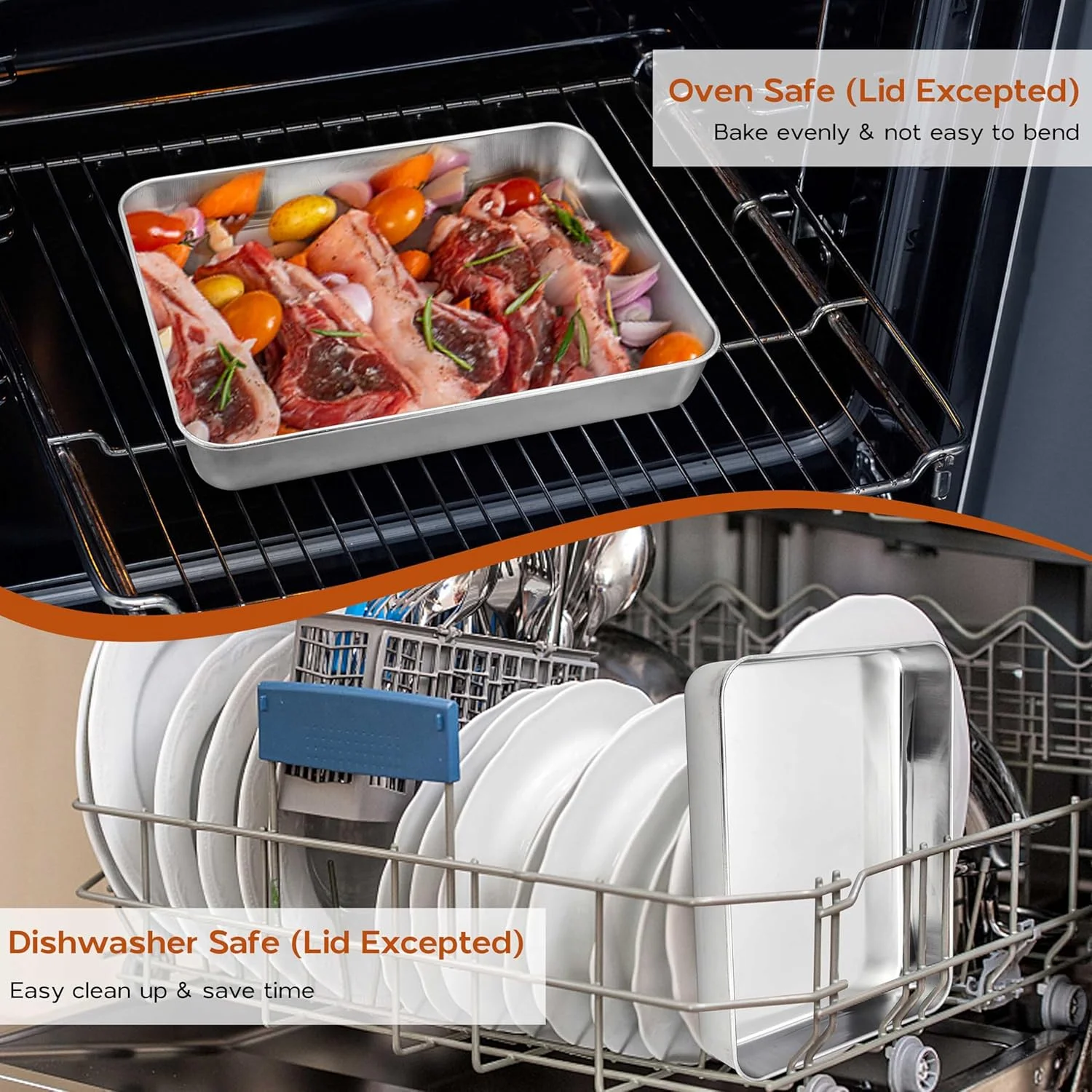 ست قالب کیک اونادر، مستطیلی کوچک 23.5x18x5 سانتی‌متر، با درب، جنس استیل ضد زنگ، مناسب برای لازانیا، براونی و غذاهای کاسه‌ای