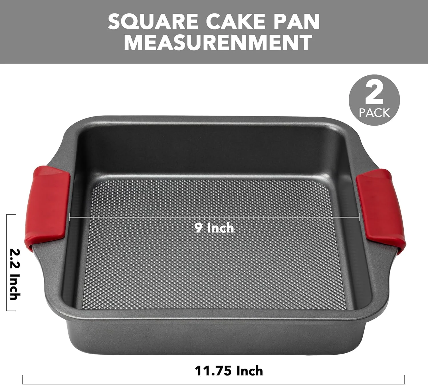 قالب کیک مربعی، قالب نچسب برای پخت نان یا براونی، سایز 9x9 اینچ با بافت الماسی و دستگیره های سیلیکونی، ست 2 عددی