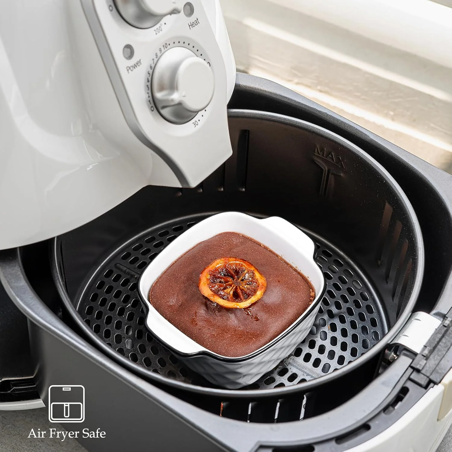 ست 4 تایی ظروف سرامیکی پخت نوتری یو پی اس، ابعاد 14.4x11.4x5.6 سانتی متر، ظرف پخت مربع شکل - طرح الماس، ظرف کوچک 400 میلی لیتری مناسب سرخ کن هوا، ظروف پخت سرامیکی با دستگیره