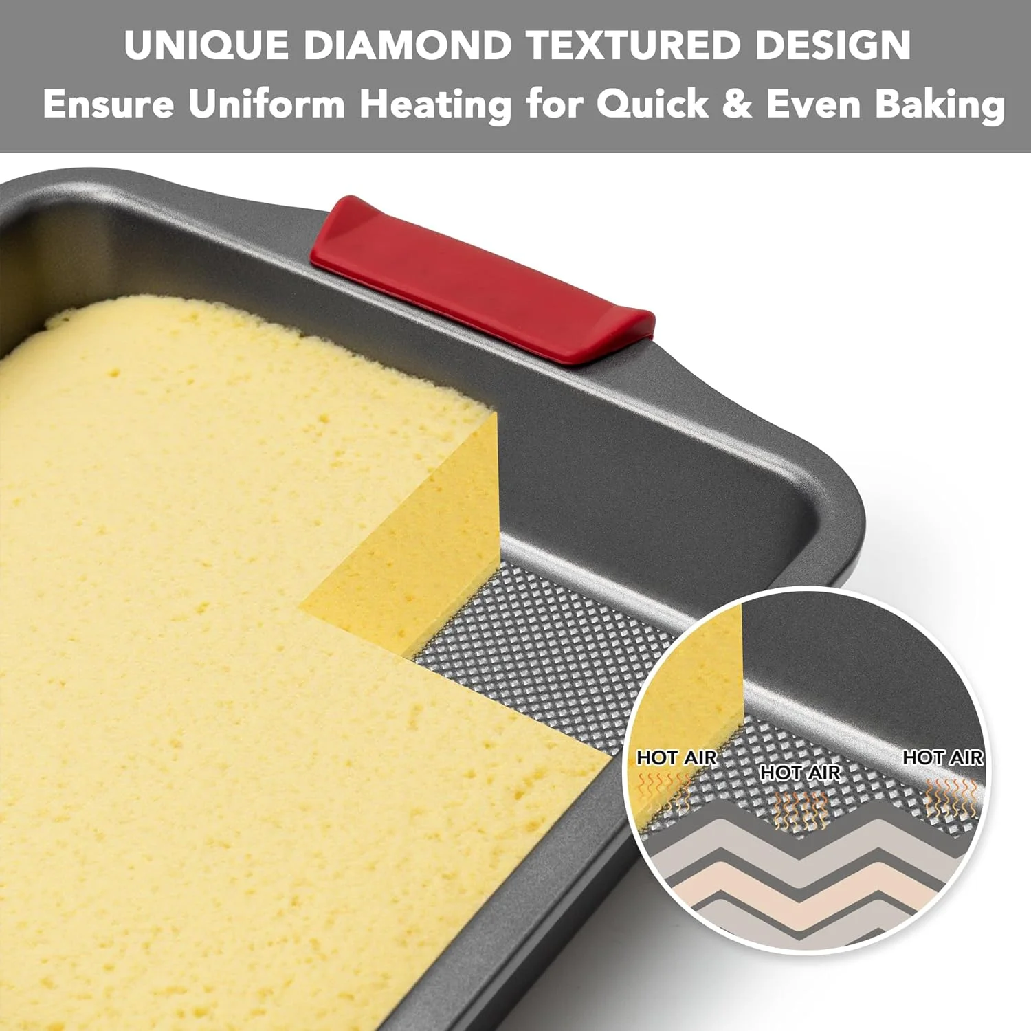 قالب کیک مربعی، قالب نچسب برای پخت نان یا براونی، سایز 9x9 اینچ با بافت الماسی و دستگیره های سیلیکونی، ست 2 عددی