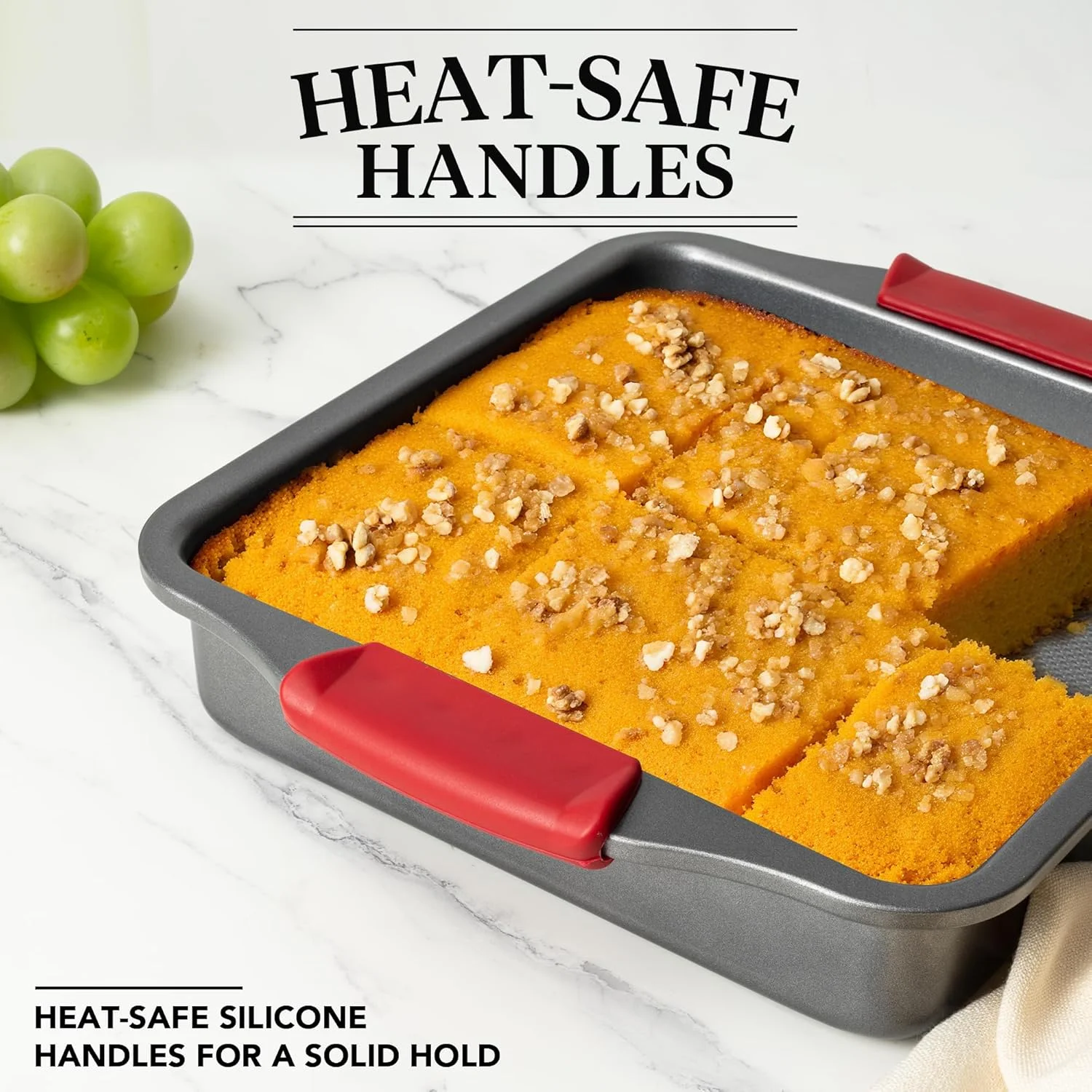 قالب کیک مربعی، قالب نچسب برای پخت نان یا براونی، سایز 9x9 اینچ با بافت الماسی و دستگیره های سیلیکونی، ست 2 عددی