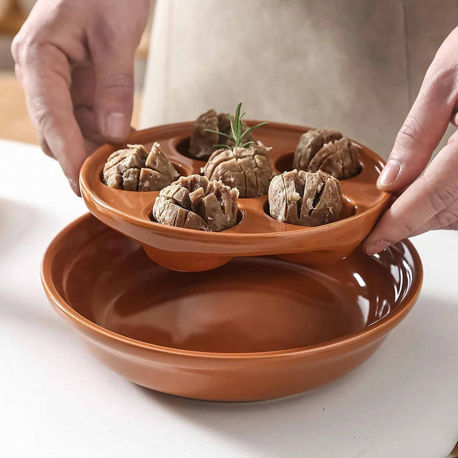 بشقاب حلزون به سبک نوردیک با رنگ لعاب زیر لعابی رنگی یکپارچهسازی با سیستمعامل مقاوم در برابر درجه حرارت بالا - سینی پخت حلزون + شاسی