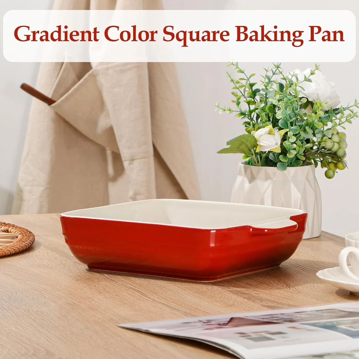 ظرف پخت مربع 20x20 سانتی متری NUTRIUPS، ظرف سرامیکی 1.5 لیتری با دسته، ظرف سوفله برای فر، ظروف پخت چینی (قرمز گرادیان) ظرف پخت مربع 20x20 سانتی متری NUTRIUPS، ظرف سرامیکی 1.5 لیتری با دسته، ظرف سوفله برای فر، ظروف پخت چینی (قرمز گرادیان)