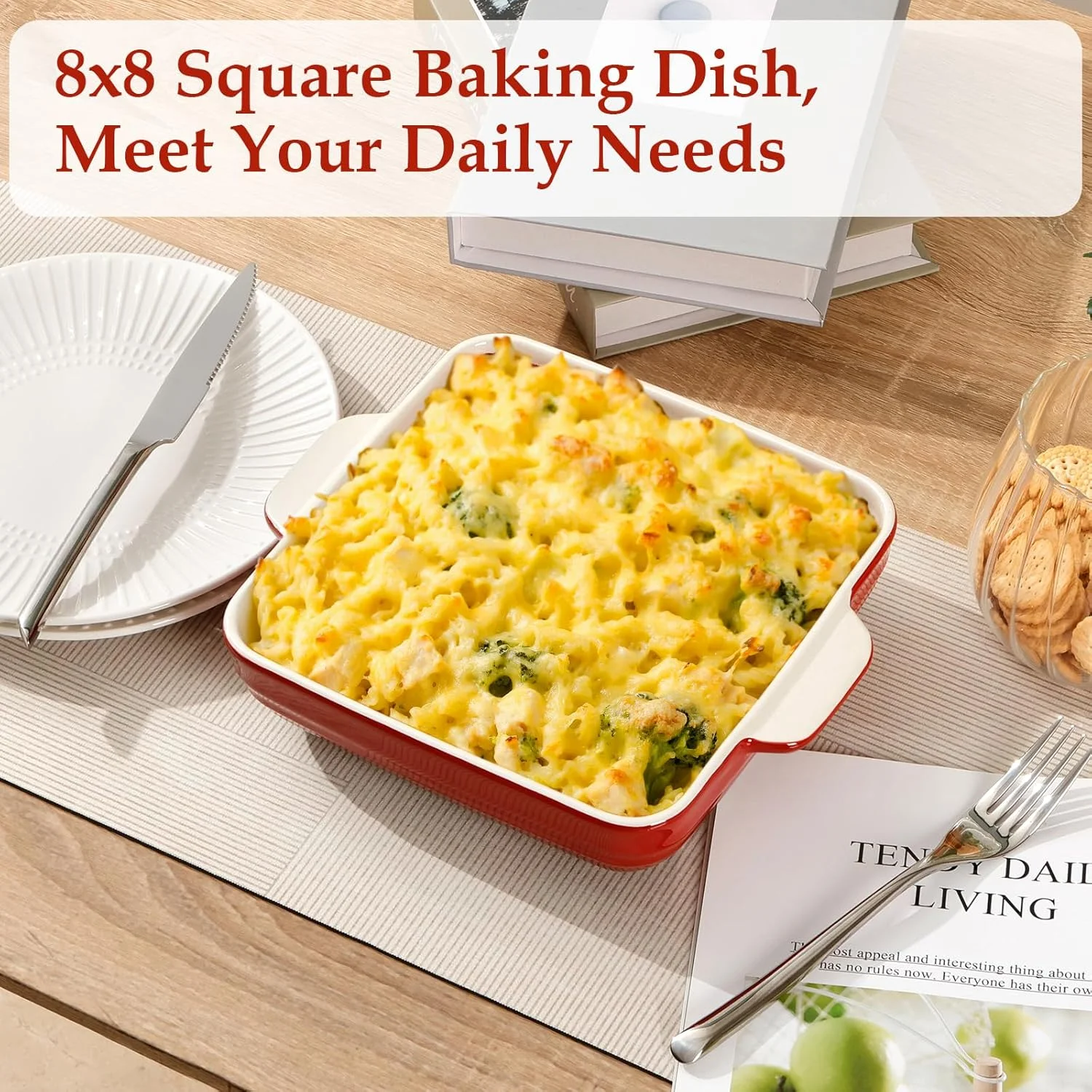 ظرف پخت مربع 20x20 سانتی متری NUTRIUPS، ظرف سرامیکی 1.5 لیتری با دسته، ظرف سوفله برای فر، ظروف پخت چینی (قرمز گرادیان) ظرف پخت مربع 20x20 سانتی متری NUTRIUPS، ظرف سرامیکی 1.5 لیتری با دسته، ظرف سوفله برای فر، ظروف پخت چینی (قرمز گرادیان)