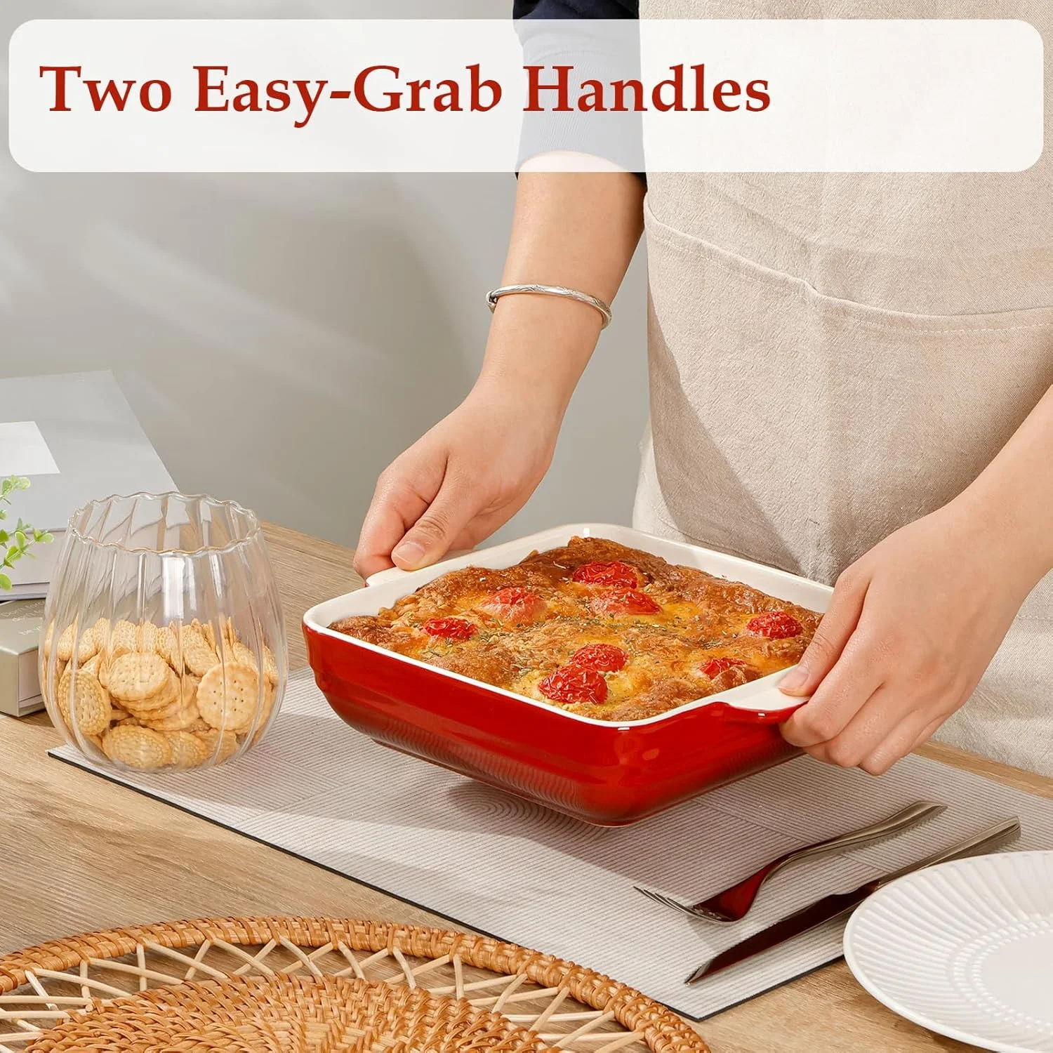 ظرف پخت مربع 20x20 سانتی متری NUTRIUPS، ظرف سرامیکی 1.5 لیتری با دسته، ظرف سوفله برای فر، ظروف پخت چینی (قرمز گرادیان) ظرف پخت مربع 20x20 سانتی متری NUTRIUPS، ظرف سرامیکی 1.5 لیتری با دسته، ظرف سوفله برای فر، ظروف پخت چینی (قرمز گرادیان)