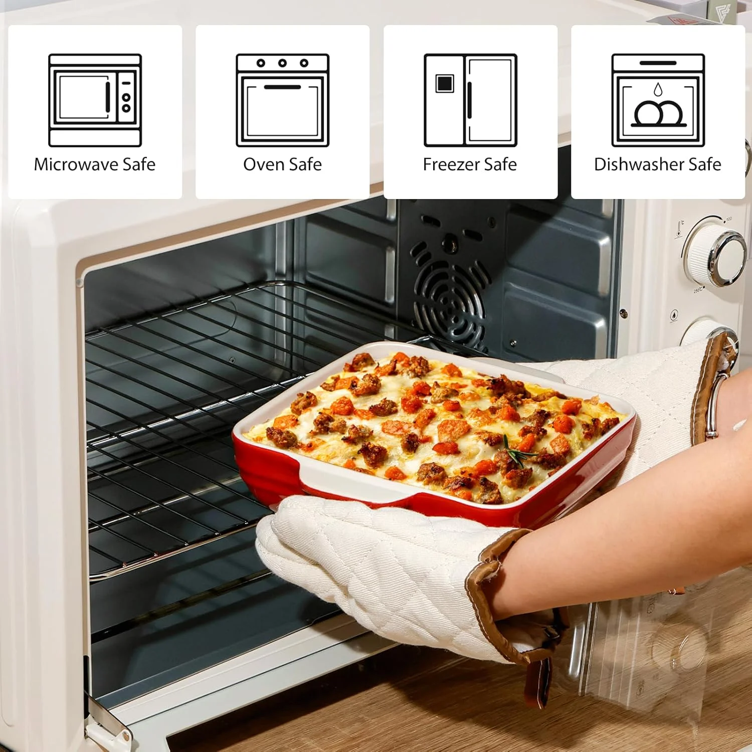 ظرف پخت مربع 20x20 سانتی متری NUTRIUPS، ظرف سرامیکی 1.5 لیتری با دسته، ظرف سوفله برای فر، ظروف پخت چینی (قرمز گرادیان) ظرف پخت مربع 20x20 سانتی متری NUTRIUPS، ظرف سرامیکی 1.5 لیتری با دسته، ظرف سوفله برای فر، ظروف پخت چینی (قرمز گرادیان)