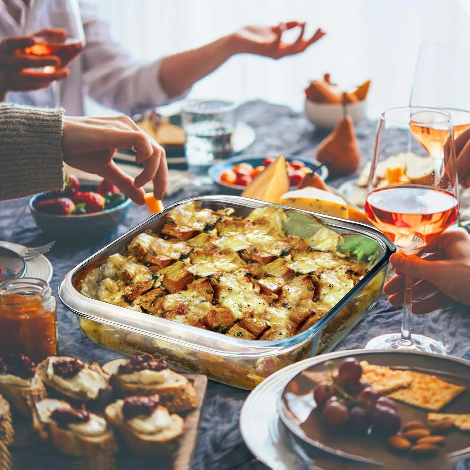 ظروف پخت شیشه ای مربع NUTRIUPS با ظرفیت 2.4 کوارت، ظرف پخت مربع 9x9 اینچی، ظرف پخت شیشه ای برای فر ظروف پخت شیشه ای مربع NUTRIUPS با ظرفیت 2.4 کوارت، ظرف پخت مربع 9x9 اینچی، ظرف پخت شیشه ای برای فر