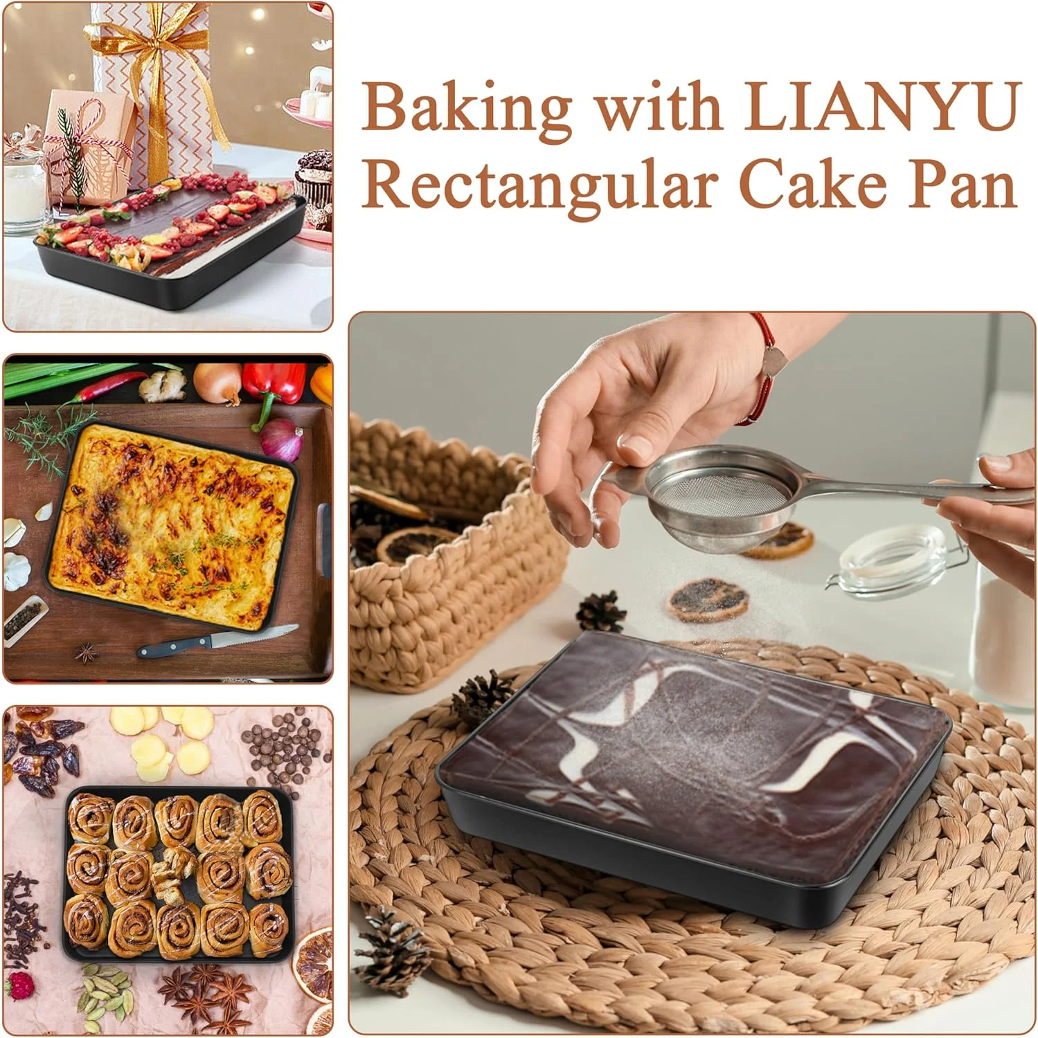 ست 4 تایی قالب پخت مستطیلی LIANYU با ابعاد 31.3 × 24.7 × 5 سانتیمتر، نچسب، مناسب برای کیک، لازانیا، براونی، سوفله، ظروف پخت و پز برای پخت، برشته کردن در فر و توستر، هسته فولاد ضد زنگ و جدا شدن آسان، سالم و غیر سمی ست 4 تایی قالب پخت مستطیلی LIANYU با ابعاد 31.3 × 24.7 × 5 سانتیمتر، نچسب، مناسب برای کیک، لازانیا، براونی، سوفله، ظروف پخت و پز برای پخت، برشته کردن در فر و توستر، هسته فولاد ضد زنگ و جدا شدن آسان، سالم و غیر سمی
