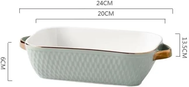 ظرف پخت مستطیلی آشپزخانه با لبه های طلایی، ظرف پخت برای مایکروویو خانگی، ظرف پنیر پزی