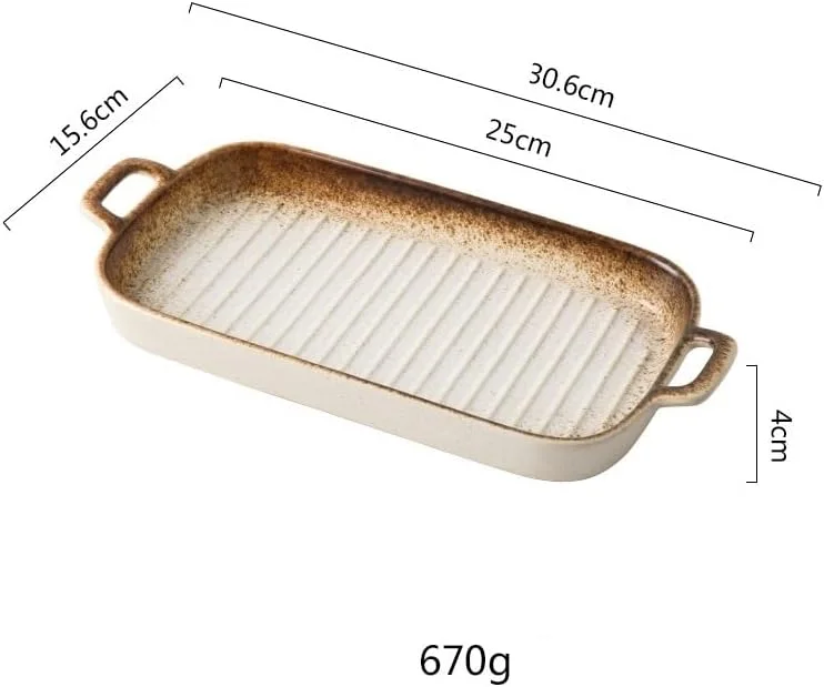 ظرف پخت مستطیلی بزرگ آشپزخانه، سینی سرامیکی برای پخت و پز در آشپزخانه و استفاده روزمره، ایمن برای استفاده در فر و مایکروویو (سفید)