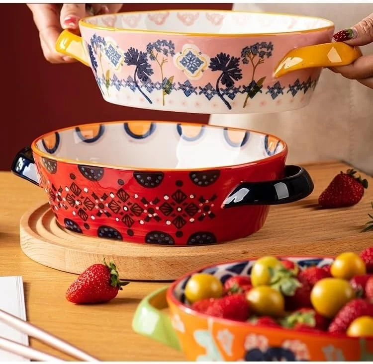 ظرف پخت سفالی آشپزخانه، سینی پخت سرامیکی عمیق هزار لایه با دسته، لوازم پخت و پز 800 میلی لیتری ظرف پخت سفالی آشپزخانه، سینی پخت سرامیکی عمیق هزار لایه با دسته، لوازم پخت و پز 800 میلی لیتری
