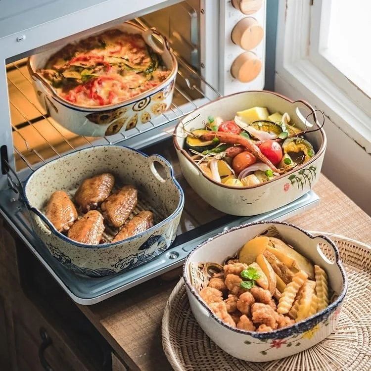 ظرف پخت و پز آشپزخانه، ظرف پخت دو گوش با ظرفیت 590 میلی لیتر، ظرف سالاد میوه سرخ شده خانگی، سینی برنج پخته شده در فر، ظروف غذاخوری سرامیکی ظرف پخت و پز آشپزخانه، ظرف پخت دو گوش با ظرفیت 590 میلی لیتر، ظرف سالاد میوه سرخ شده خانگی، سینی برنج پخته شده در فر، ظروف غذاخوری سرامیکی