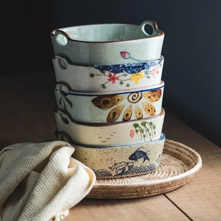 ظرف پخت و پز آشپزخانه، سینی برنج پخته شده در فر، ظرف سرامیکی دوتایی برای پخت، ظرف سالاد میوه سرخ شده خانگی، 590 میلی لیتر لوازم پخت و پز