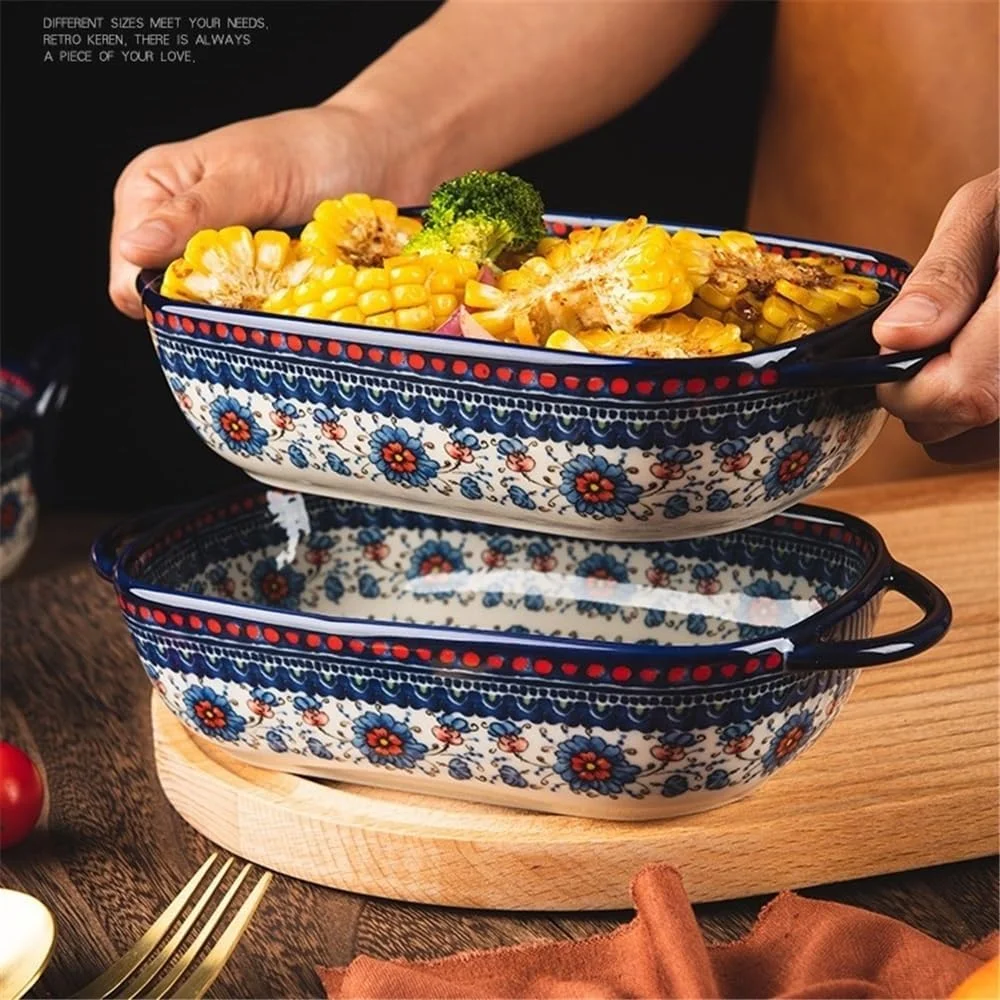 ظرف پخت و پز آشپزخانه، ظروف غذاخوری سرامیکی عتیقه با ظرفیت 730 میلی لیتر، کاسه با دسته خانگی، سینی پخت دو گوشه ظرف پخت و پز آشپزخانه، ظروف غذاخوری سرامیکی عتیقه با ظرفیت 730 میلی لیتر، کاسه با دسته خانگی، سینی پخت دو گوشه