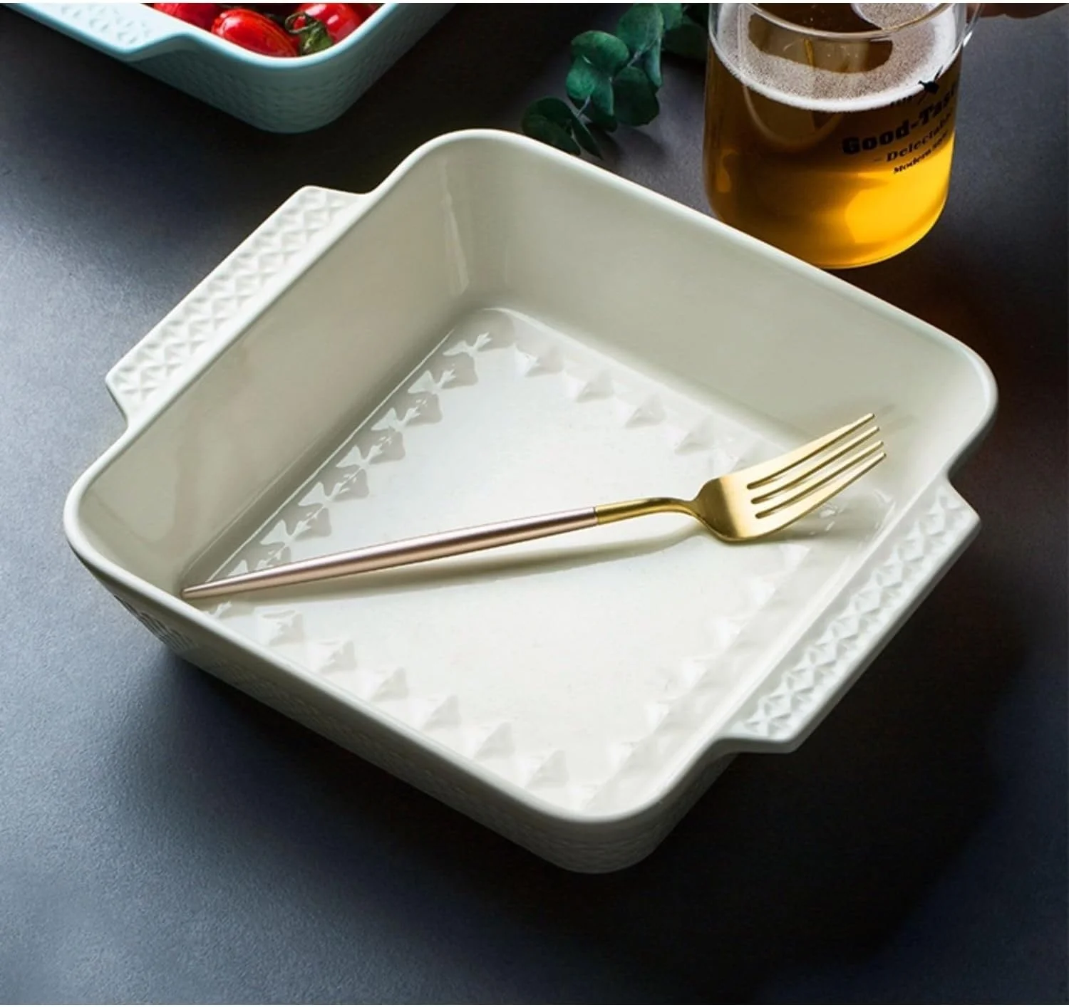 ظرف پخت و پز آشپزخانه، ظرف پخت با ظرفیت 1500 میلی لیتر، سینی پخت برنج پنیری، سینی فر مایکروویو مستطیلی بزرگ سرامیکی برای پخت و پز خانگی