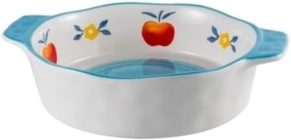 ظرف پخت سرامیکی فر دایره ای با دسته دوتایی، ظرف پخت برنج پنیری و سالاد، ظرف گود پخت و پز (آبی) ظرف پخت سرامیکی فر دایره ای با دسته دوتایی، ظرف پخت برنج پنیری و سالاد، ظرف گود پخت و پز (آبی)