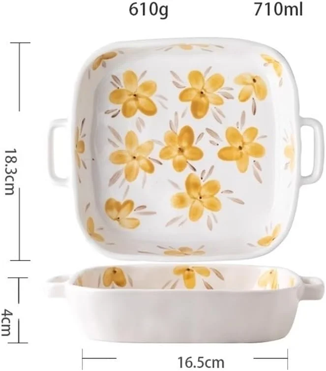 ظرف پخت مربع خلاقانه با دو دسته، سینی پخت سرامیکی مقاوم در برابر حرارت، 710 میلی لیتر ظرف پخت مربع خلاقانه با دو دسته، سینی پخت سرامیکی مقاوم در برابر حرارت، 710 میلی لیتر