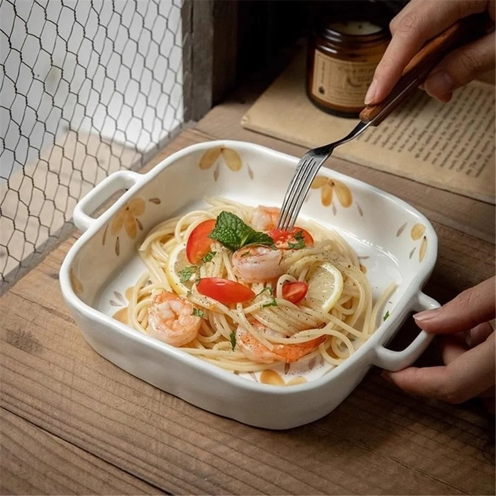 ظرف پخت مربع خلاقانه با دو دسته، سینی پخت سرامیکی مقاوم در برابر حرارت، 710 میلی لیتر ظرف پخت مربع خلاقانه با دو دسته، سینی پخت سرامیکی مقاوم در برابر حرارت، 710 میلی لیتر