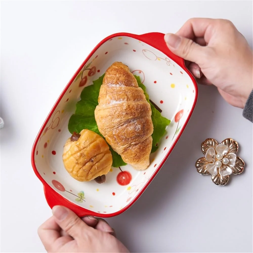 ظرف پخت سرامیکی آشپزخانه، ظروف غذاخوری سرامیکی با ظرفیت 500 میلی لیتر، سینی پخت خانگی، مناسب برای پنیر، برنج، فر، مایکروویو، ظرف دو دسته پخت و پز (قرمز) ظرف پخت سرامیکی آشپزخانه، ظروف غذاخوری سرامیکی با ظرفیت 500 میلی لیتر، سینی پخت خانگی، مناسب برای پنیر، برنج، فر، مایکروویو، ظرف دو دسته پخت و پز (قرمز)