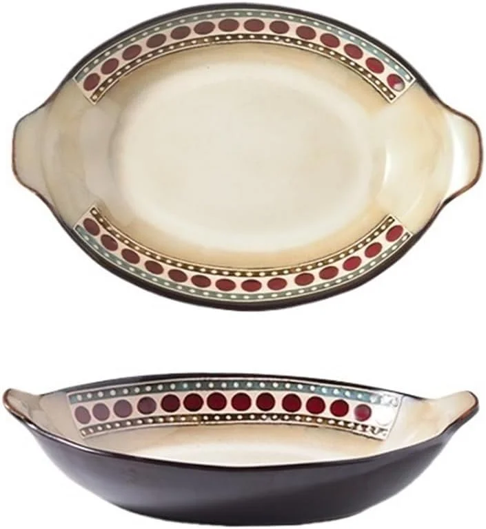 ظرف پخت و پز بزرگ بیضی شکل سرامیکی عمیق نوردیک با سینی پخت دو گوش برای پخت و پز خانگی ظرف پخت و پز بزرگ بیضی شکل سرامیکی عمیق نوردیک با سینی پخت دو گوش برای پخت و پز خانگی