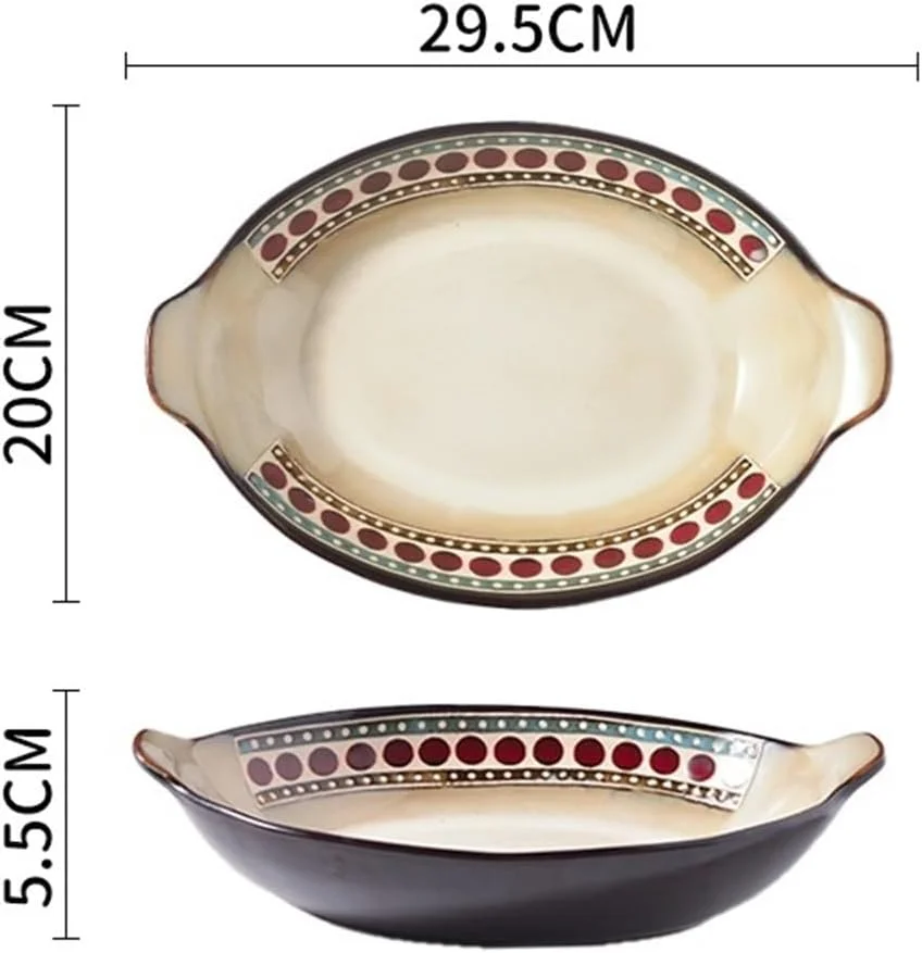 ظرف پخت و پز بزرگ بیضی شکل سرامیکی عمیق نوردیک با سینی پخت دو گوش برای پخت و پز خانگی ظرف پخت و پز بزرگ بیضی شکل سرامیکی عمیق نوردیک با سینی پخت دو گوش برای پخت و پز خانگی