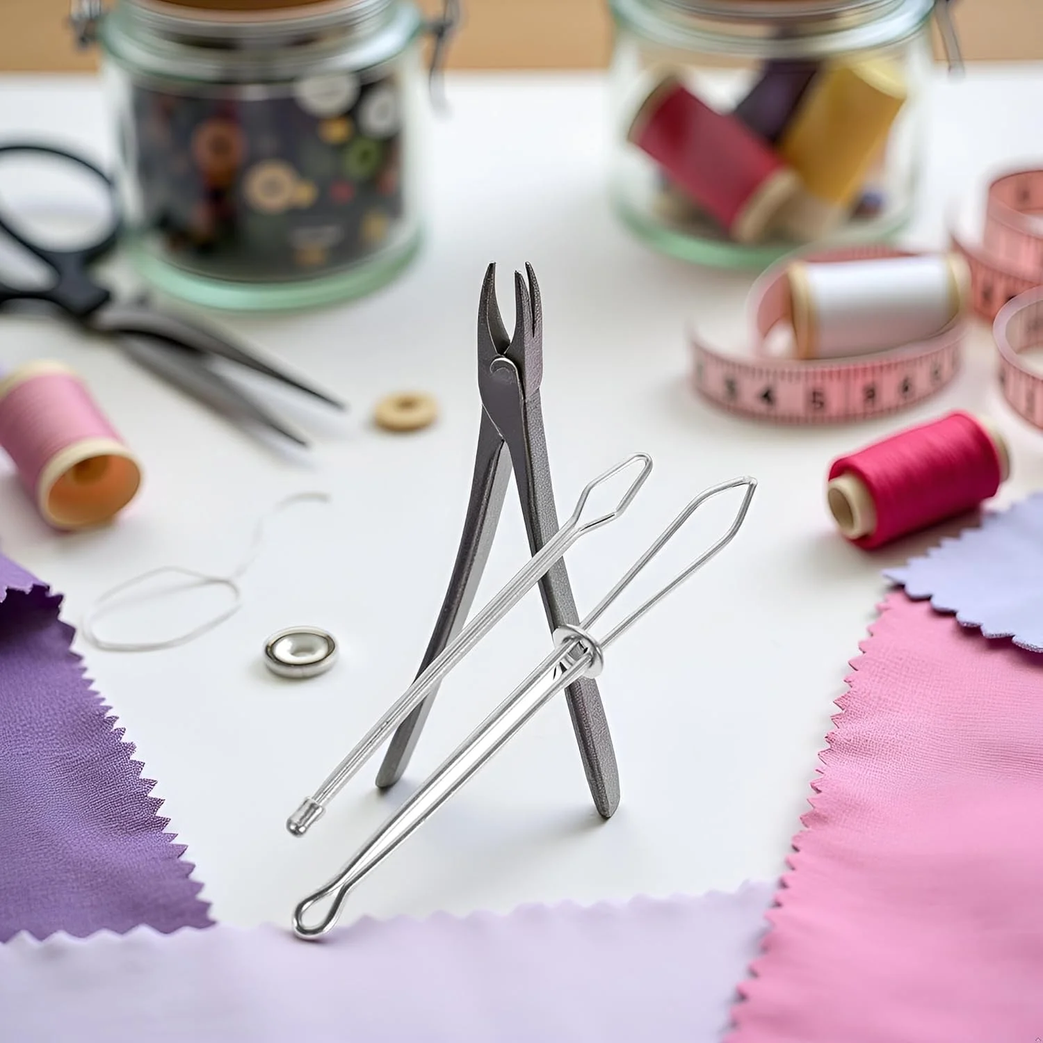 گالپروموت 2 عددی ابزار نخ کشی طنابی نقره ای DIY، ابزار نخ کشی فلزی آسان کش با موچین، ابزار خیاطی برای لوازم خیاطی موچین الاستیک