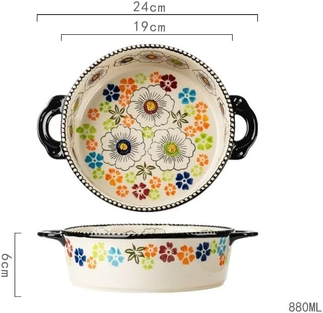 ظرف پخت و پز آشپزخانه، ظرف چند منظوره فر با ظرفیت 950 میلی لیتر، سینی پخت سرامیکی گرد با دسته های عتیقه، لوازم پخت و پز ظرف پخت و پز آشپزخانه، ظرف چند منظوره فر با ظرفیت 950 میلی لیتر، سینی پخت سرامیکی گرد با دسته های عتیقه، لوازم پخت و پز