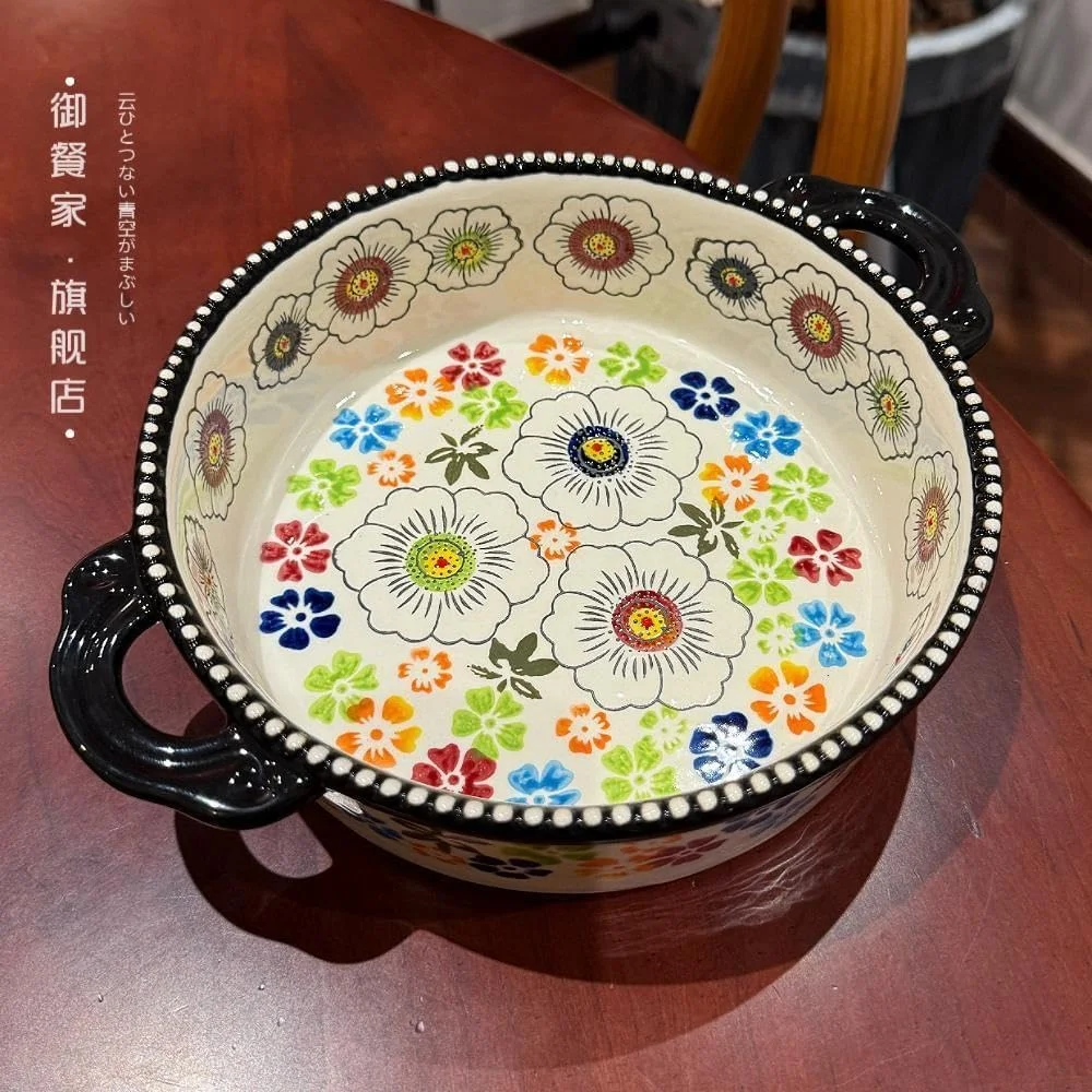 ظرف پخت و پز آشپزخانه، ظرف چند منظوره فر با ظرفیت 950 میلی لیتر، سینی پخت سرامیکی گرد با دسته های عتیقه، لوازم پخت و پز ظرف پخت و پز آشپزخانه، ظرف چند منظوره فر با ظرفیت 950 میلی لیتر، سینی پخت سرامیکی گرد با دسته های عتیقه، لوازم پخت و پز