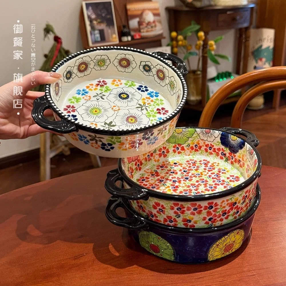 ظرف پخت و پز آشپزخانه، ظرف چند منظوره فر با ظرفیت 950 میلی لیتر، سینی پخت سرامیکی گرد با دسته های عتیقه، لوازم پخت و پز ظرف پخت و پز آشپزخانه، ظرف چند منظوره فر با ظرفیت 950 میلی لیتر، سینی پخت سرامیکی گرد با دسته های عتیقه، لوازم پخت و پز