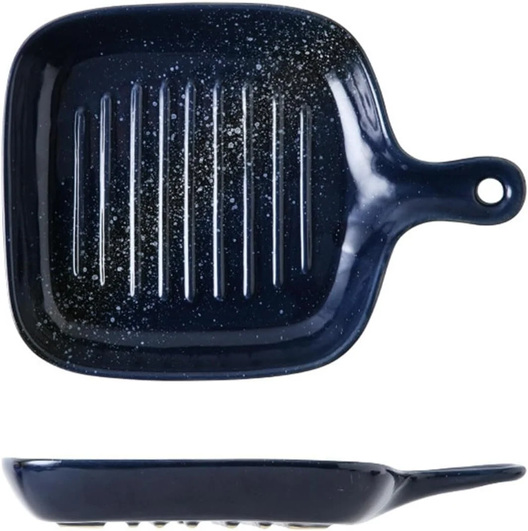 بشقاب دسته دار سرامیکی با طرح خلاقانه ژاپنی و لعاب کوره ای نامنظم - [دریای مه آلود]