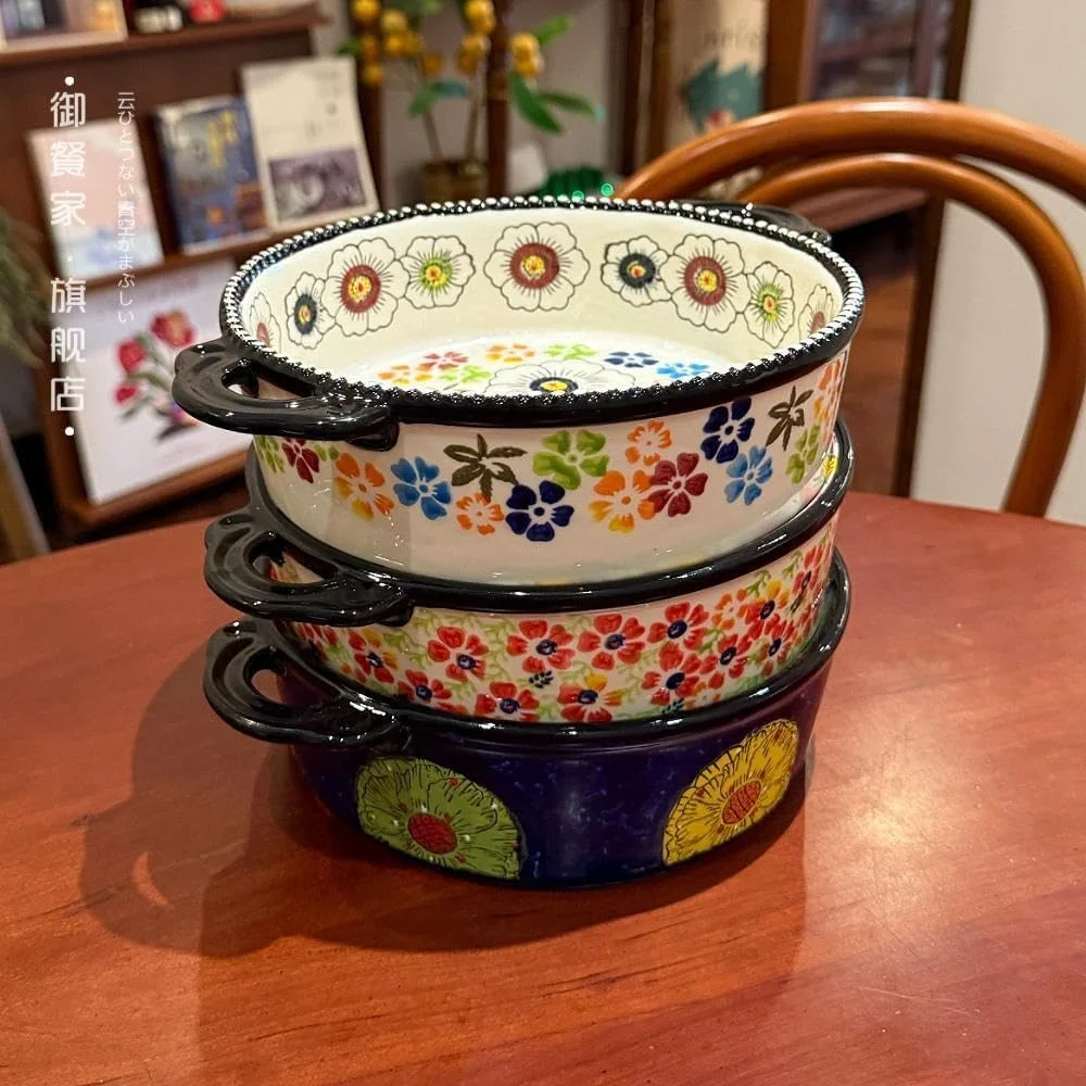 ظرف پخت و پز آشپزخانه، ظرف چند منظوره فر با ظرفیت 950 میلی لیتر، سینی پخت سرامیکی گرد با دسته های عتیقه، لوازم پخت و پز ظرف پخت و پز آشپزخانه، ظرف چند منظوره فر با ظرفیت 950 میلی لیتر، سینی پخت سرامیکی گرد با دسته های عتیقه، لوازم پخت و پز