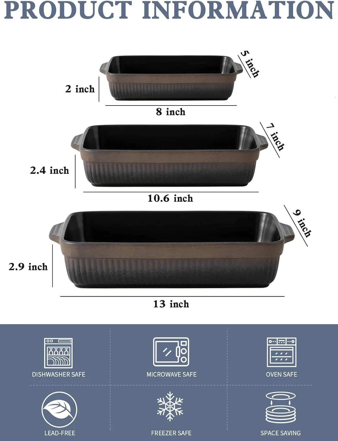 ظروف پخت سرامیکی Kanwone، قالب های مستطیلی لازانیا، ظروف خوراک پزی، ست ظروف پخت برای آشپزی، آشپزخانه، شام کیک، 23x33 سانتی متر، سری راه راه - لعاب واکنش پذیر (مشکی مات) ظروف پخت سرامیکی Kanwone، قالب های مستطیلی لازانیا، ظروف خوراک پزی، ست ظروف پخت برای آشپزی، آشپزخانه، شام کیک، 23x33 سانتی متر، سری راه راه - لعاب واکنش پذیر (مشکی مات)