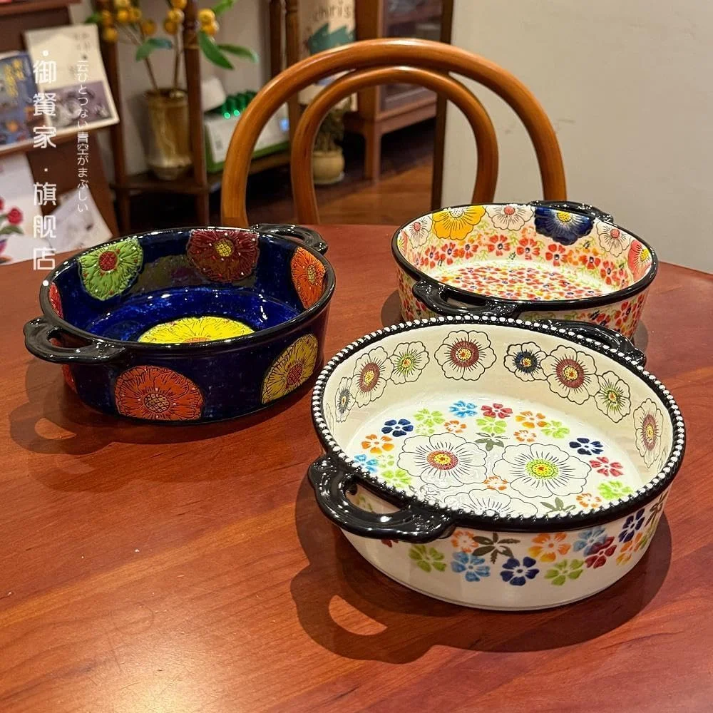 ظرف پخت و پز آشپزخانه، ظرف چند منظوره فر با ظرفیت 950 میلی لیتر، سینی پخت سرامیکی گرد با دسته های عتیقه، لوازم پخت و پز ظرف پخت و پز آشپزخانه، ظرف چند منظوره فر با ظرفیت 950 میلی لیتر، سینی پخت سرامیکی گرد با دسته های عتیقه، لوازم پخت و پز