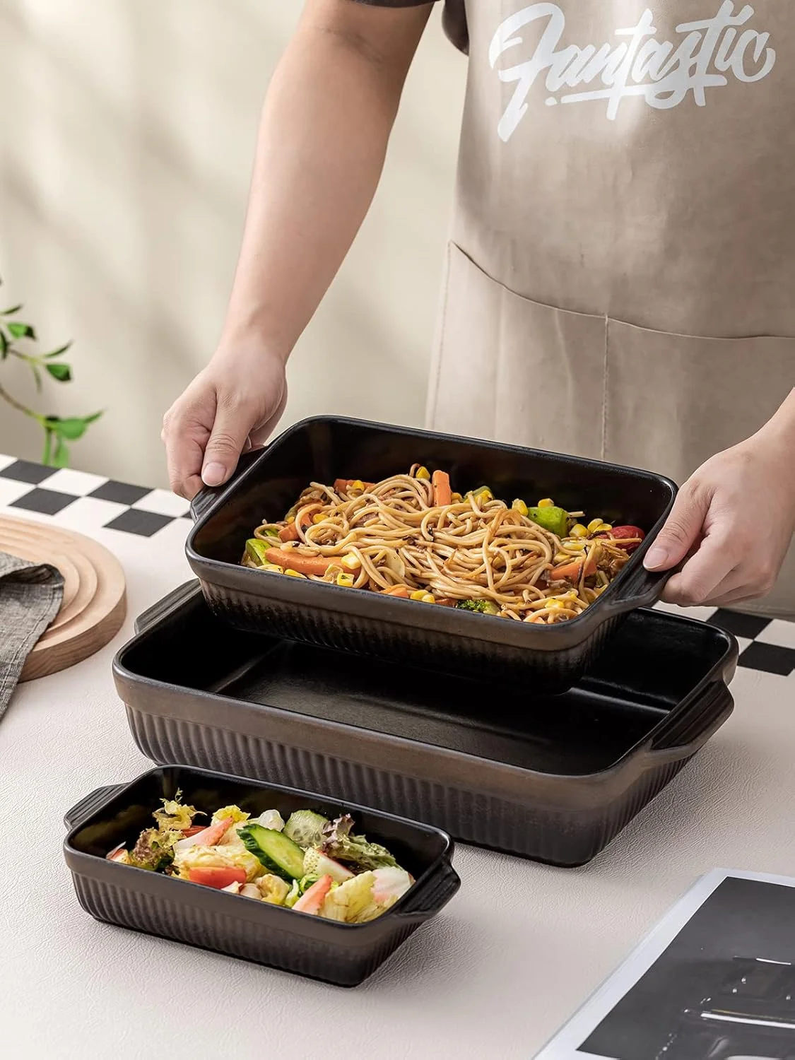 ظروف پخت سرامیکی Kanwone، قالب های مستطیلی لازانیا، ظروف خوراک پزی، ست ظروف پخت برای آشپزی، آشپزخانه، شام کیک، 23x33 سانتی متر، سری راه راه - لعاب واکنش پذیر (مشکی مات) ظروف پخت سرامیکی Kanwone، قالب های مستطیلی لازانیا، ظروف خوراک پزی، ست ظروف پخت برای آشپزی، آشپزخانه، شام کیک، 23x33 سانتی متر، سری راه راه - لعاب واکنش پذیر (مشکی مات)